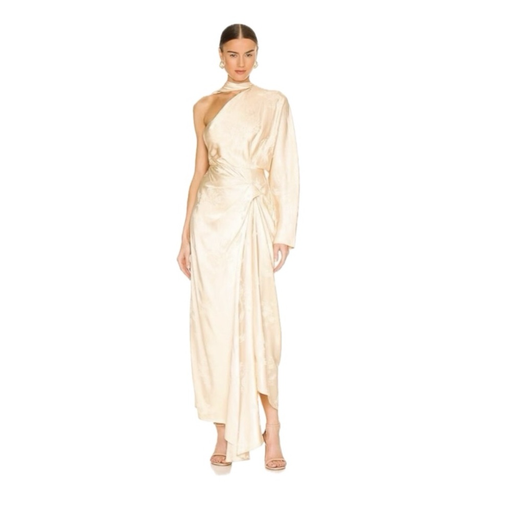 Solace London NWT Janelle One Shoulder Drapes Ivory Elegant One-Shoulder Gown